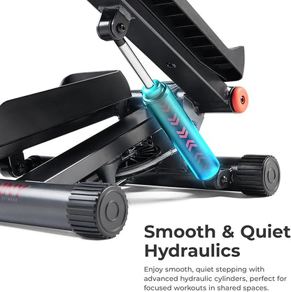 Sunny Health & Fitness Mini Stepper for Exercise at Home, Stair Step Workout Machine with Resistance Band and Over 300lb Weight Capacity, Optional Twist Motion and Free SunnyFit App Connection