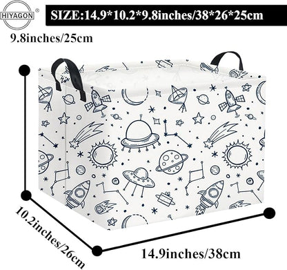 HIYAGON Rectangular Space Basket for Boys Kids Baby Storage Basket Storage Bin Organizer Box Room Decor(Spaceships)
