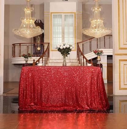 SquarePie Sequin Tablecloth 50 x 72 Inch Red Sparkly Table Linen for Wedding Party