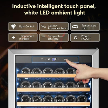 Tylza Upgraded 154 Bottles Wine Cooler Refrigerator, 24 Inch Tall Wine Fridge Built-in or Freestanding with Professional Compressor, Low Noise Fast Cooling and Intelligent Temperature Memory