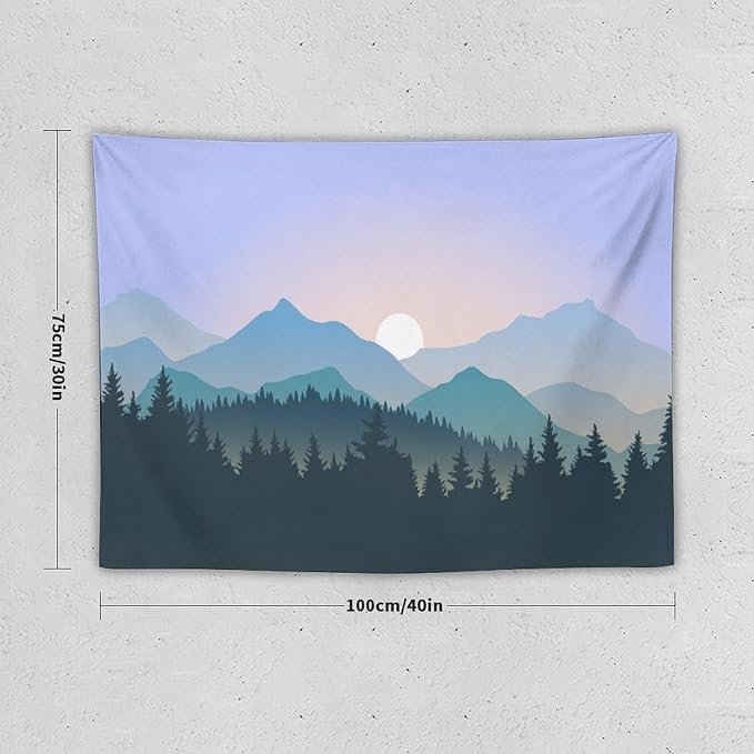 HZOHNAGO Mountain Tapestry Forest Mountain Sunrise Pattern Printed Wall Tapestry Wall Hanging for Bedroom Living Room Dorm 40" W x 30" H