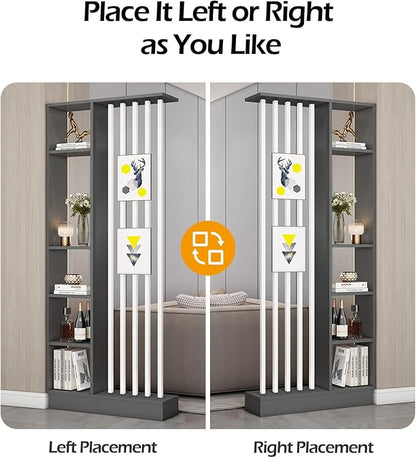 Wall Room Divider, Storage Cabinet Storage Display with Shelves, Modern Freestanding Wood Room Divider Screen, Wall Privacy Screens for Home Decorative (Grey+White,31.5" L x 9.5" W x 79.5" H)