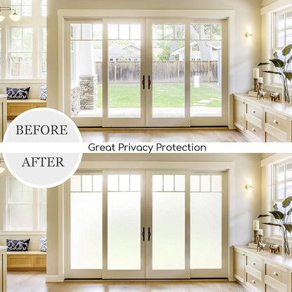 HIDBEA Frosted Window Privacy Film Heat Control UV Blocking, Static Cling Non-Adhesive Reusable Door coverings for Bathroom Home Office (White Frosted 29.5 Inch x 6.5 Feet)