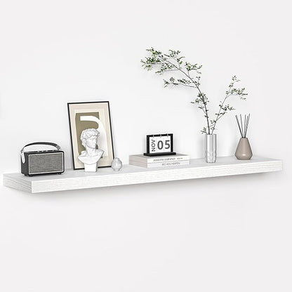 Floating Shelves - 10.3 Inch Deep Wall Shelf for Decor & Storage - Wall Mounted Display Shelving with Invisible Heavy-Duty Metal Bracket - 48" W x 10.3" D x 1.8" H - Set of 1 - Rustic White