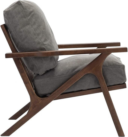 Wahson Mid Century Chair, Upholstered Accent Armchair, with Wood Frame and Canvas Cushions, Leisure Slipper Chair for Living Room/Bedroom, Grey