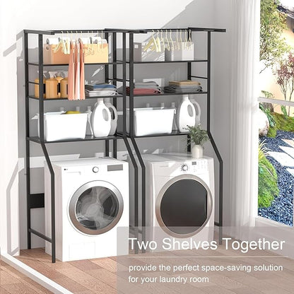 Dryer Storage Shelf and Heavy Duty Over the Washer– All-Steel Laundry Room Organizer with Clothes Drying Rod, Space-Saving Shelf for Front-Load Washers and Dryers, 29.92"L x 23.65"D x 70.8"H