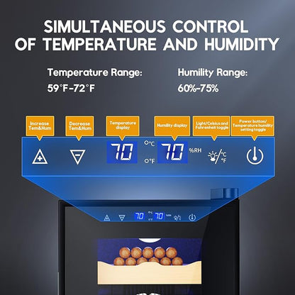 Electric Cigar Humidor Cabinet 25L, Tylza Electric Humidors for Cigars with Temp & Humidity Control, Digital Hygrometer, Lock, Refrigerator, Cigar Humidors with Cedar Wood Drawer Shelves, 170 Cigars