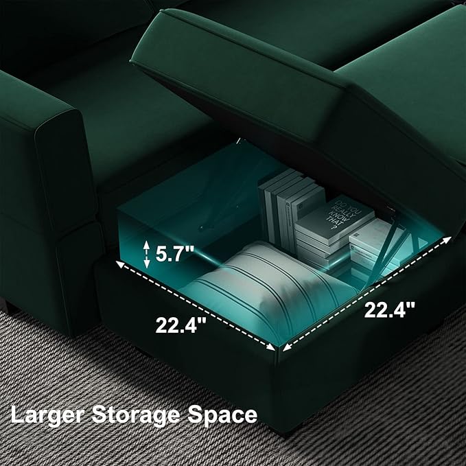 Belffin Modular Sectional Sofa with Ottomans Velvet Reversible Sleeper Sectional Sofa with Chaise Modular Sleeper Sofa Bed with Storage Seat Green