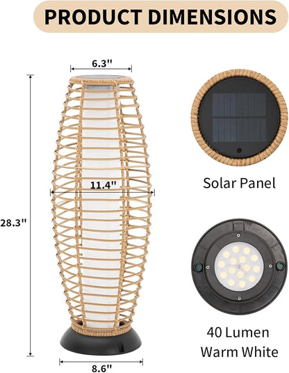 Outdoor Floor Lamp Solar Powered Lantern Waterproof Outdoor Lamps Wicker Patio Lights for Garden Deck Backyard Decor