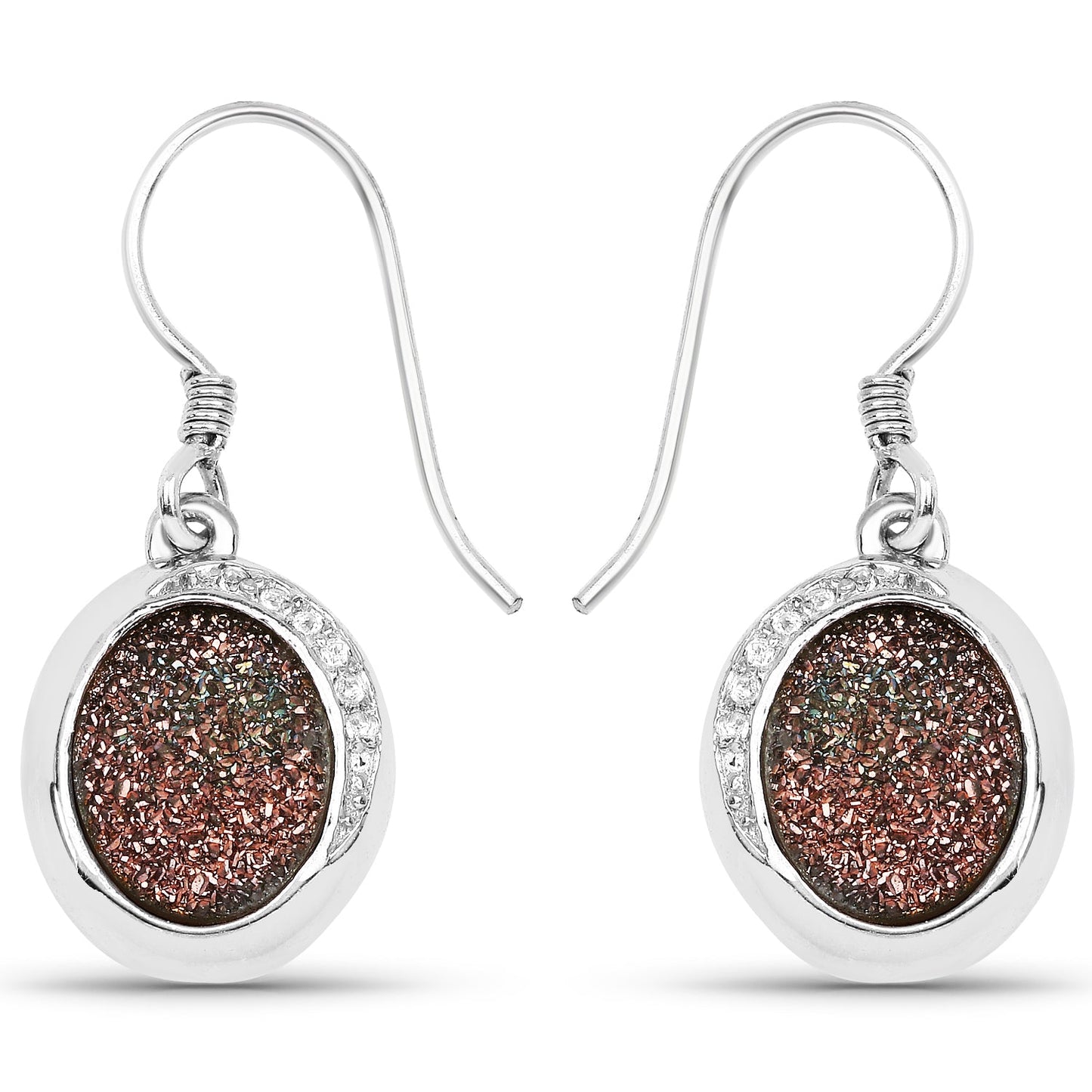 4.72 Carat Genuine Copper Bloom Drusy and White Topaz .925 Sterling Silver Earrings