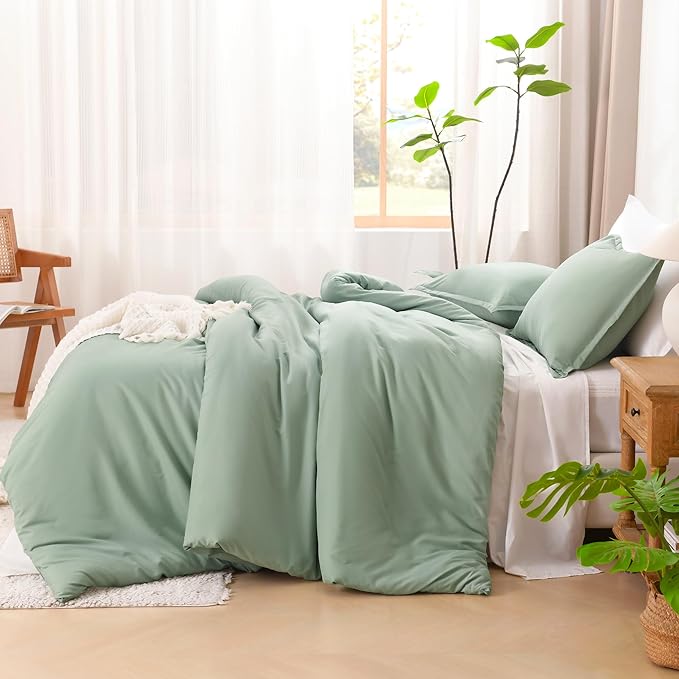 Litanika Comforter Full Size Set Sage Green, 3 Pieces Lightweight Bed Set, Solid Bedding Comforters Sets, Soft All Season Down Alternative Quilt Blanket