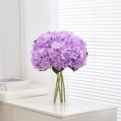 8pcs Lavender Fake Flowers Silk Hydrangea Artificial Flowers Bouquets Faux Hydrangea Stems for Home Table Centerpieces Wedding Party Decoration