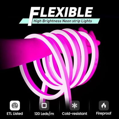 GZBtech Flexible LED Neon Rope Lights 33FT,AC 110-120V Waterproof Strip Light, 120 LEDs/M Cuttable Connectable Neon Lighting for Indoor Outdoor Home Decor/Commercial Building Use-Pink 10M