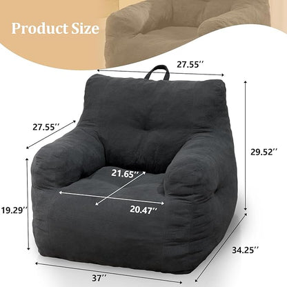 Bean Bag Chair, Bean Bag Chair for Adults, Fluffy and Comfy Bean Bag with Filler, Bean Bag Sofa Chair for Reading, Gaming, Stuffed High-Density Foam, Grey
