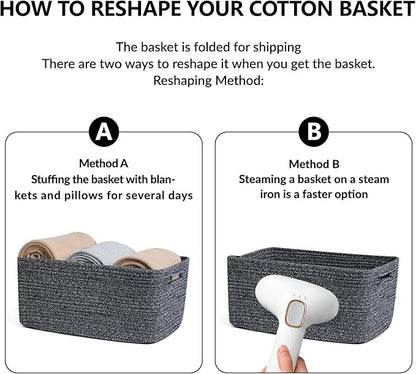 Large Storage Baskets for Shelves, Closet Organizers Bins for Clothes Blanket Towels, Baby Nursery, Toy Baskets Box, Woven Rope Baskets, 17 x 13 x 7.5”, 2 Packs Dark Gray
