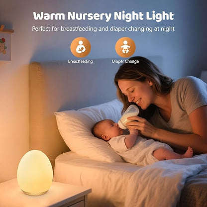 MediAcous Night Lights for Kids Room, Baby Night Light with 7 Colors Changing & Dimming Function, Rechargeable Kids Night Light with 1 Hour Timer & Touch Control, Up to 100H, Wood Grain