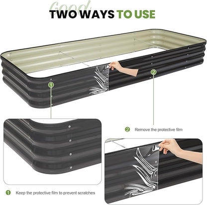 5-in-1 Adjustable Raised Garden Bed Kit | Galvanized Planter Boxes for Vegetables, Flowers | 12" Tall, Multiple Sizes (8x3x1ft, 9x2x1ft, 10x1x1ft, 6x5x1ft, 7x4x1ft) | Outdoor Metal Raised Bed, Grey
