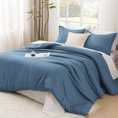 Litanika Comforters Twin/Twin XL Size Ocean Blue, 2 Pieces Lightweight Solid Bedding Set & Collections, All Season Fluffy Bed Set (66x90 Inches Comforter & 1 Pillowcase)