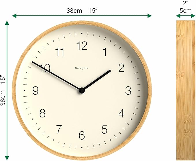 NEWGATE® Mauritius Wall Clock | Scandi Inspired Bamboo Clock | 15 inch | Modern Minimalist Design for Kitchen, Living Room or Office