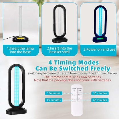 UV Light Sanitizer,UVC Home Disinfection Device 4-Speed Timing and Remote Control,UVO Light for Dust Mites,UV Lamp for Whole Room