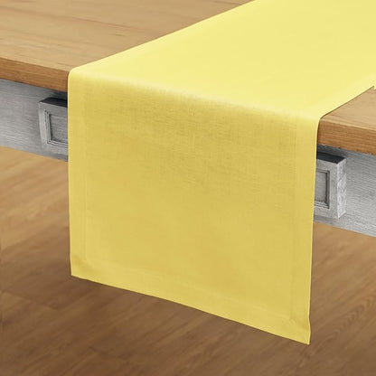Solino Home Linen Sunshine Yellow Table Runner 120 Inches Long - 100% Pure Linen 14 x 120 Inch Table Runner - Fete