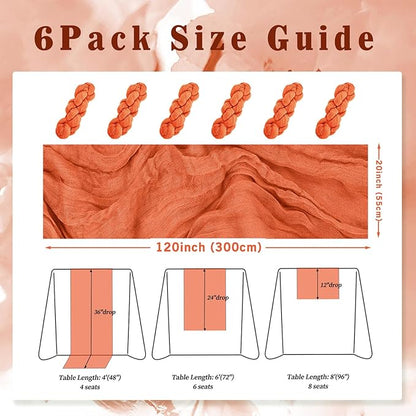 Orange Cheesecloth Table Runner 6 Pack 10FT Boho Fabric Rustic Cheese Cloth Table Runner for Wedding 20 x 120 Inch Long Bridal Shower Baby Shower Gauze Sheer Birthday Party Table Decorations