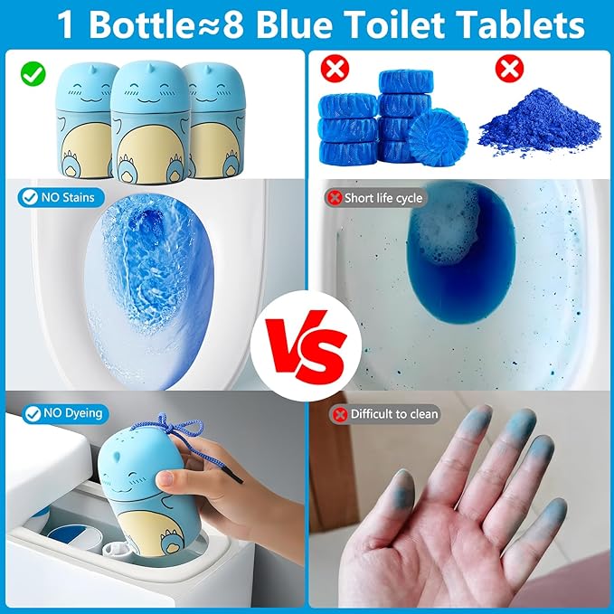 Toilet Bowl Cleaners Bottle Bathroom Toliet Bowl Cleaner with Fresh Ocean Scent Cute Dinosaur Shaped Toilet Tank Cleaner (Blue)
