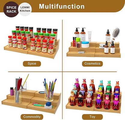Spice Rack Organizer for Cabinet, 3 Tier Expandable Bamboo Spice Storage, Great for Kitchen Cabinet, Cupboard,Pantry and More