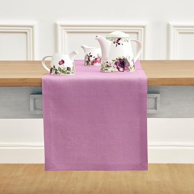 Solino Home Linen Violet Table Runner 90 Inches Long - 100% Pure Linen Dining Table Runner 14 x 90 Inch for Halloween - Fete