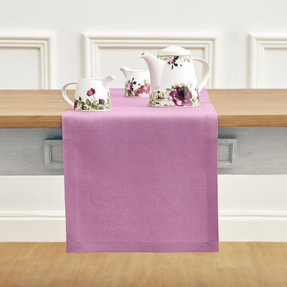Solino Home Linen Violet Table Runner 90 Inches Long - 100% Pure Linen Dining Table Runner 14 x 90 Inch for Halloween - Fete