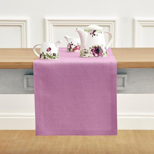 Solino Home Linen Violet Table Runner 90 Inches Long - 100% Pure Linen Dining Table Runner 14 x 90 Inch for Halloween - Fete