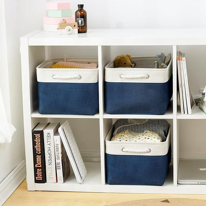 TcaFmac Organization and Storage Basket for Gifts Empty - 16x12x8 inch Large 4 Pack Collapsible Storage Box for Organizing, Fabric Storage Cubes for Cloth Toy Books Shelves(White & Jean Blue)
