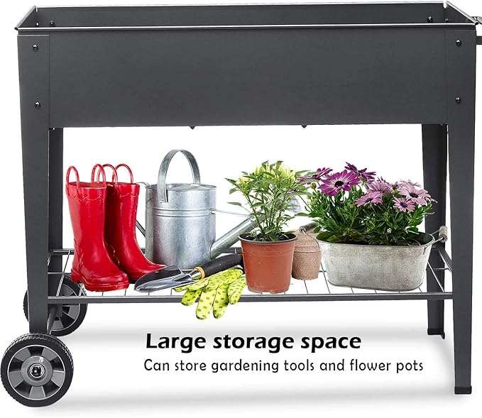 Raised Planter Box with Legs Outdoor Elevated Garden Bed On Wheels for Vegetables Flower Herb Patio
