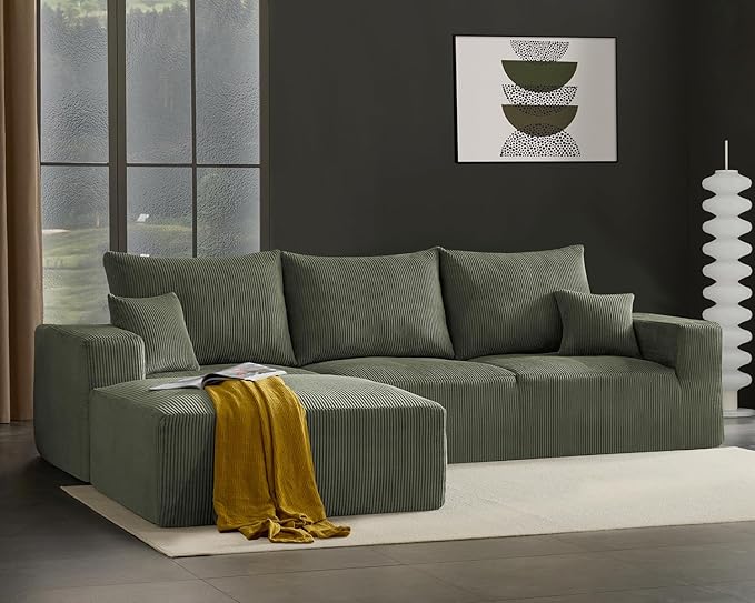 40" Square Stuffed Ottoman Pouf for Sofa Couch, Corduroy Poufs with Foam Chunk Filling, Furry & Fluffy Foot Stool Movable Ottoman. 40 * 40 Floor Poufs Foot Rest for Living Room, Green