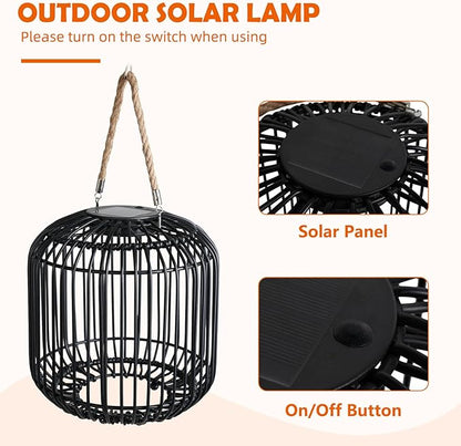 Solar Yard 2-Pack Outdoor Solar Lamp, Water-Resistant Lights for Outside Hanging Lantern Table Lamp Lights Decoration for Garden, Yard, Patio, Porch, Trees, Pathway, Black