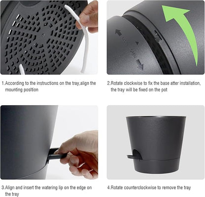 Self Watering Pots for Indoor Plants,12 inch Planters with Drainage Holes Plastic Flower Pots with Deep Reservoir, Black