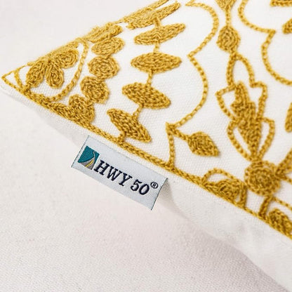 HWY 50 Mustard Yellow Decorative Throw Pillow Covers 18x18 Inch, Pack of 2 Embroidered Cotton Farmhouse Cushion Cover Pillow Case for Sofa Couch Living Room Bed Bedroon, Little Sunflower Design