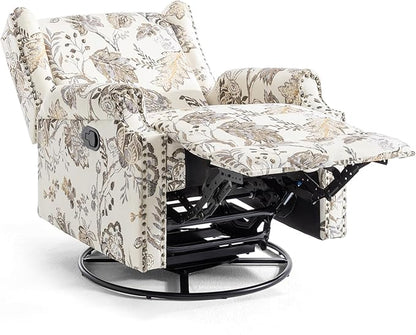 UIXE Swivel Rocker Manual Recliner Chairs Set of 2, Wingback Swivel Glider Fabric Nursery Reclining Sofa Chair, High Back Upholstered Arm Chair for Living Room Bedroom - Beige Plants