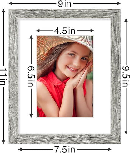 Vittanly 8x10 Picture Frames Set of 9, Shatter Resistant Plexiglass, Display 5x7 Pictures with Mat or 8x10 without Mat, Photo Frames for Wall or Tabletop, Engineered Wood, Grey