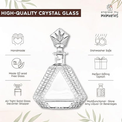 Triangle Whiskey Decanter 650ml – Premium Glass Liquor Decanter with Solid Glass Stopper – Stylish Barware for Bourbon, Scotch & Spirits – Gift-Ready Packaging for Home, Office, Bar, Man Cave Decor