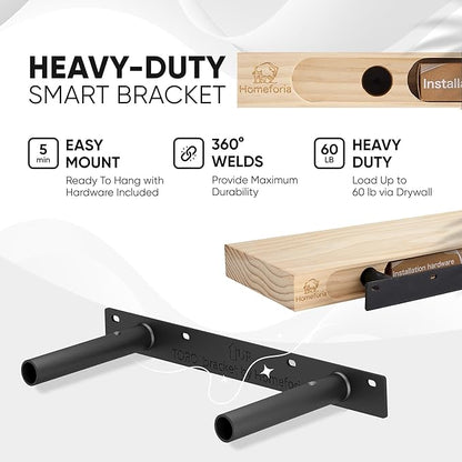 Homeforia Floating Shelf Black 12 inch, High End Solid Real Wood Small 12inch Floating Shelves for Wall Mounted, Black Wooden 12 in Floating Shelves, Heavy Duty Bracket, 12 X 6.5 X 1.75 inch, Set of 3