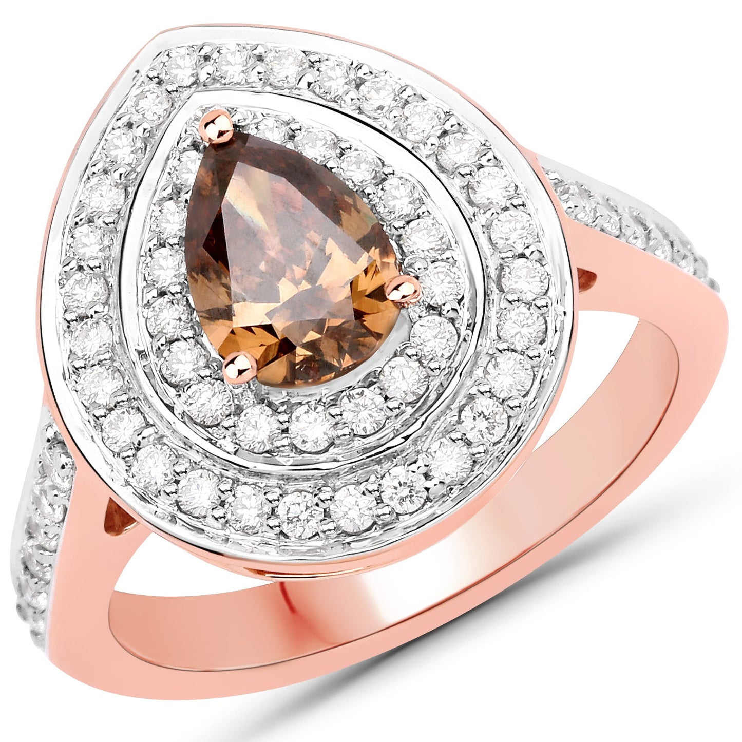 1.64 Carat Genuine Chocolate Brown Diamond and White Diamond 18K Rose Gold Ring