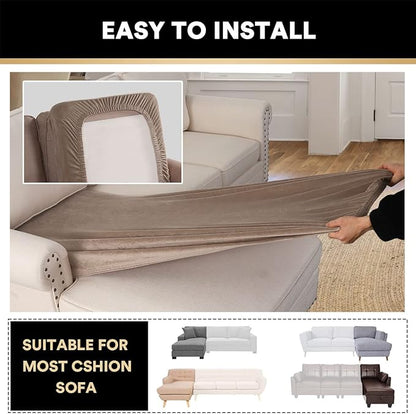 PrinceDeco Sectional Couch Covers Velvet Couch Cover for Dogs Washable L Shaped Couch Cover 1 Piece Individual Sectional Couch Covers with Elastic Bottom(Chaise Lounge,Taupe)