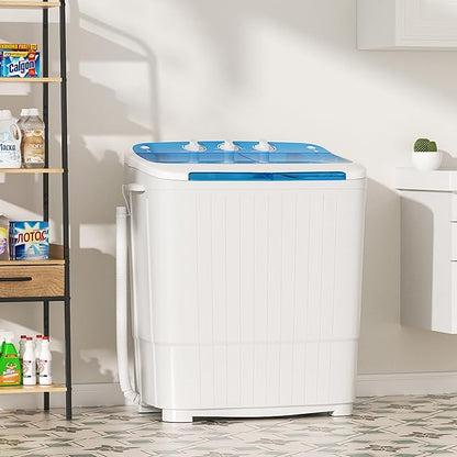 Greenvelly Portable Washing Machine, 16 Lbs Compact Mini Washer and Dryer Combo, Semi-automatic Twin Tub Washer with Drain Pump for Dorms, Apartments, RVs (Blue)