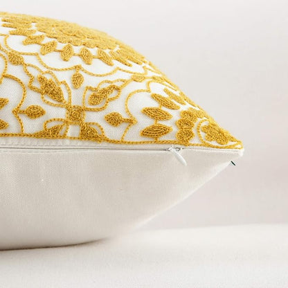 HWY 50 Mustard Yellow Decorative Throw Pillow Covers 18x18 Inch, Pack of 2 Embroidered Cotton Farmhouse Cushion Cover Pillow Case for Sofa Couch Living Room Bed Bedroon, Little Sunflower Design