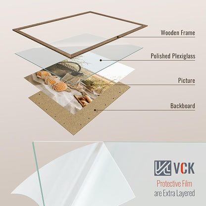 VCK 20x28 Picture Frame 3 Pack - Brown Walnut, Natural Textured Solid Wood Picture Poster Frame, Wall Gallery Frame