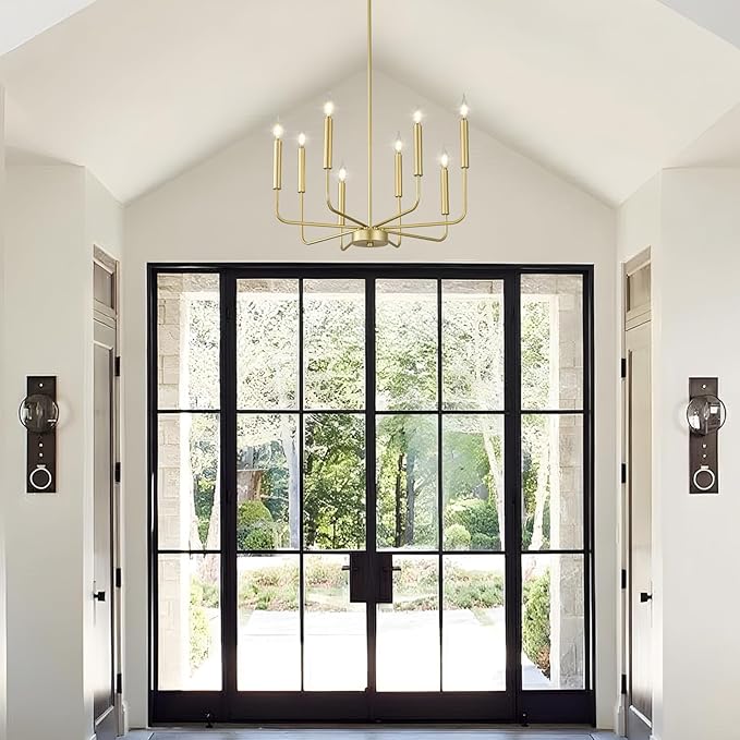 Modern Gold Farmhouse Chandeliers, 8-Light Industrial Metal Chandelier Lighting, Classic Candle Hanging Pendant Light Fixtures for Kitchen Bedroom, Dining Room, Living Room,Foyer