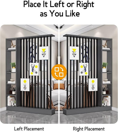 Wall Room Divider, Storage Cabinet Storage Display with Shelves, Modern Freestanding Wood Room Divider Screen, Wall Privacy Screens for Home Decorative (Grey+Black,55" L x 9.5" W x 79.5" H)
