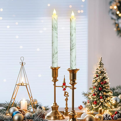 Willow Leaf Flameless Taper Candles with Remote & Timer Real Wax LED Taper Candles Flickering Candlesticks Battery Operated Candle for Home Wedding Party Summer Fall Christmas Decor 2 Pack 9.6"