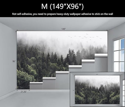 WFBHUA-Foggy Forest Woodland Wallpaper Green Nature Landscapes Wall Murals for Bedroom Living Room(Not Peel and Stick)
